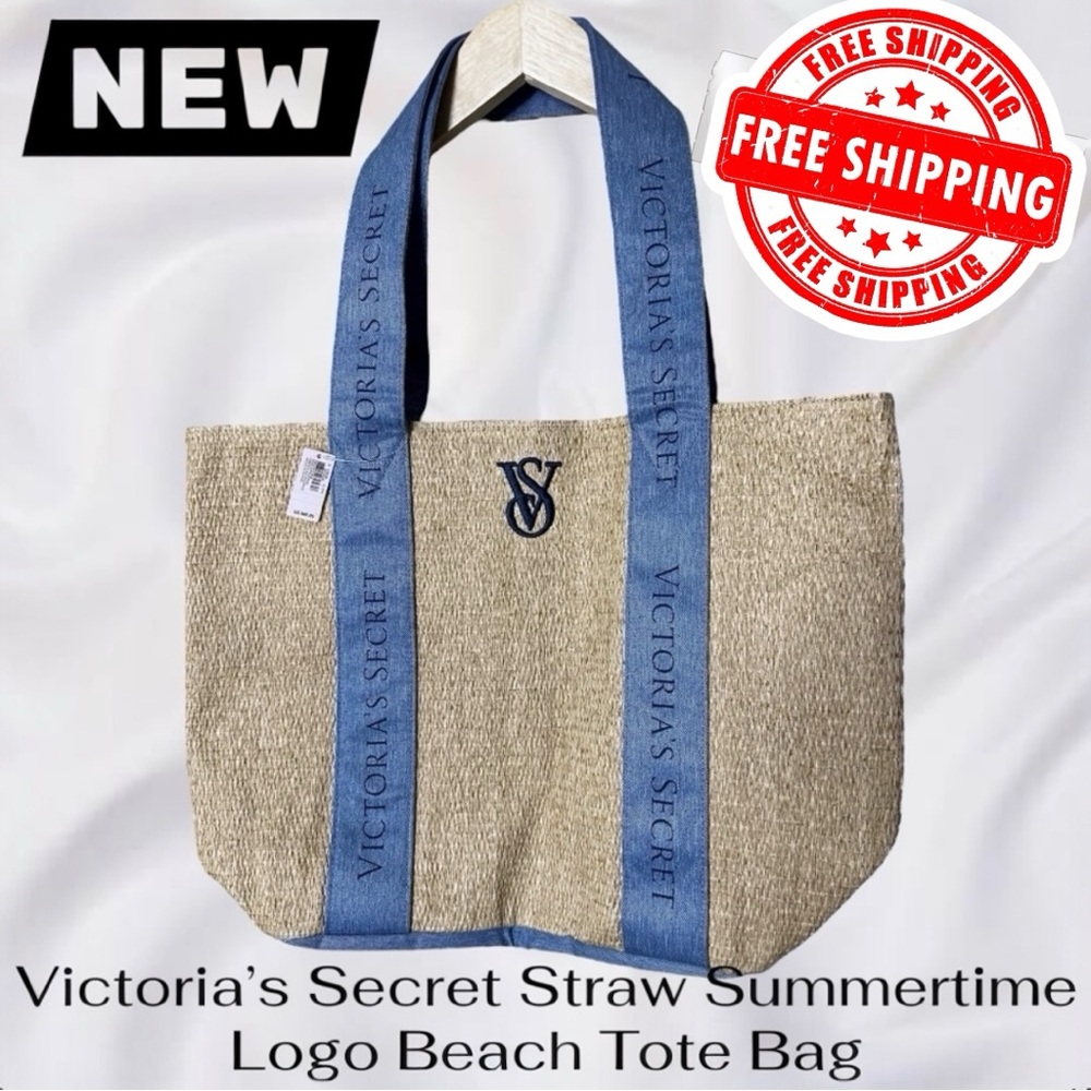 Victoria’s Secret Straw Summertime Logo Beach Tote Bag NEW FREE SHIPPING